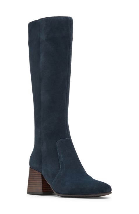 Navy suede knee high boots womens online