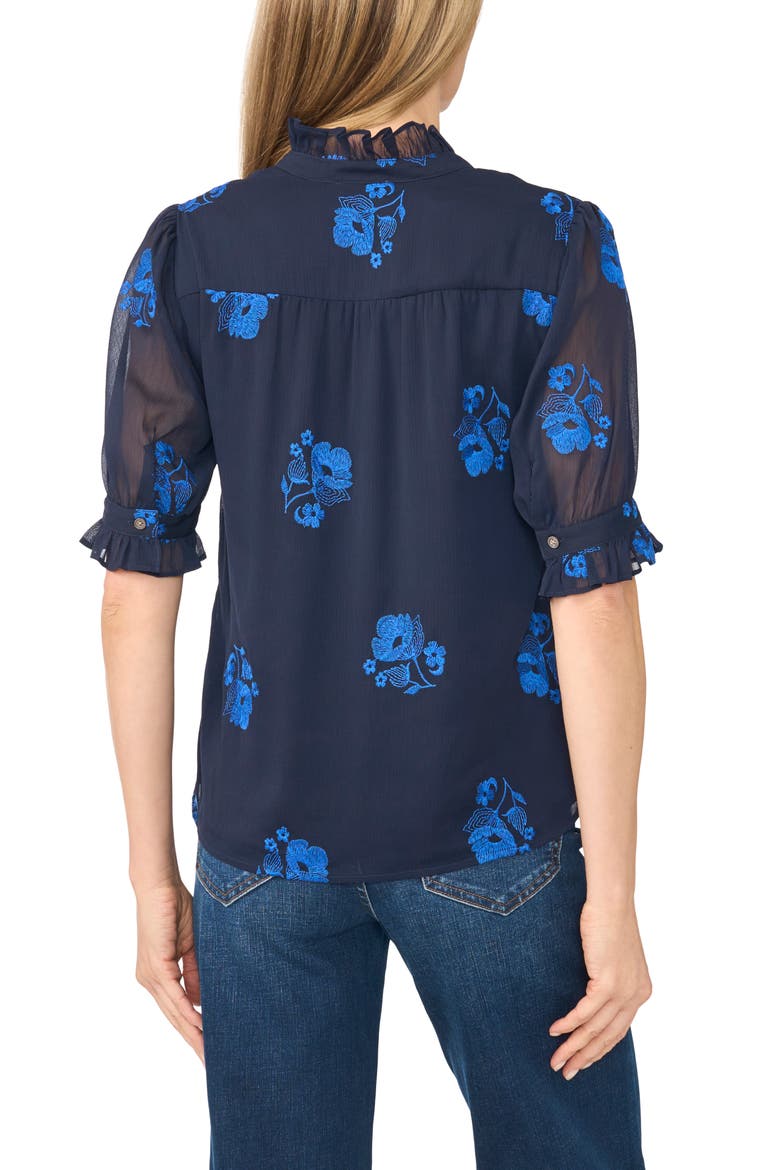 Ruffle V-Neck Embroidered Top, Alternate, color, CLASSIC NAVY