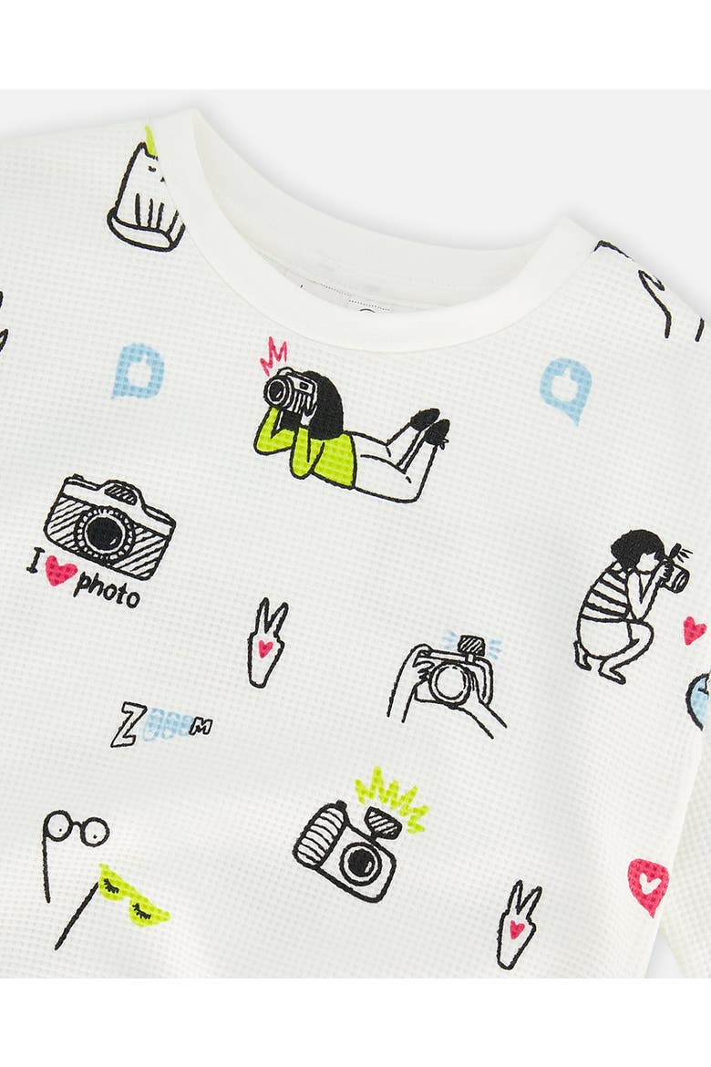 Little Girl's Elastic Waist Waffle Top Off White Camera Print, Alternate, color, Off White Camera Print