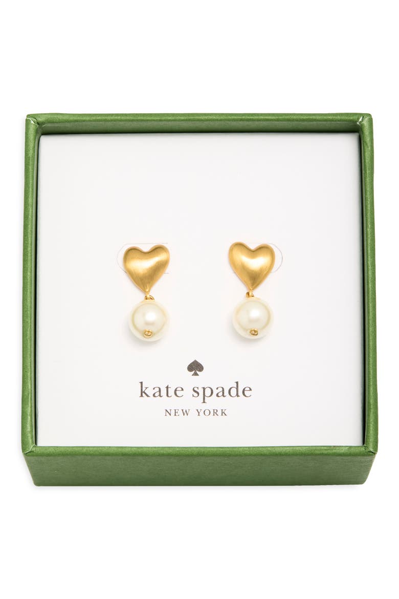 Heart & Faux Pearl Drop Earrings, Main, color, CREAM GOLD