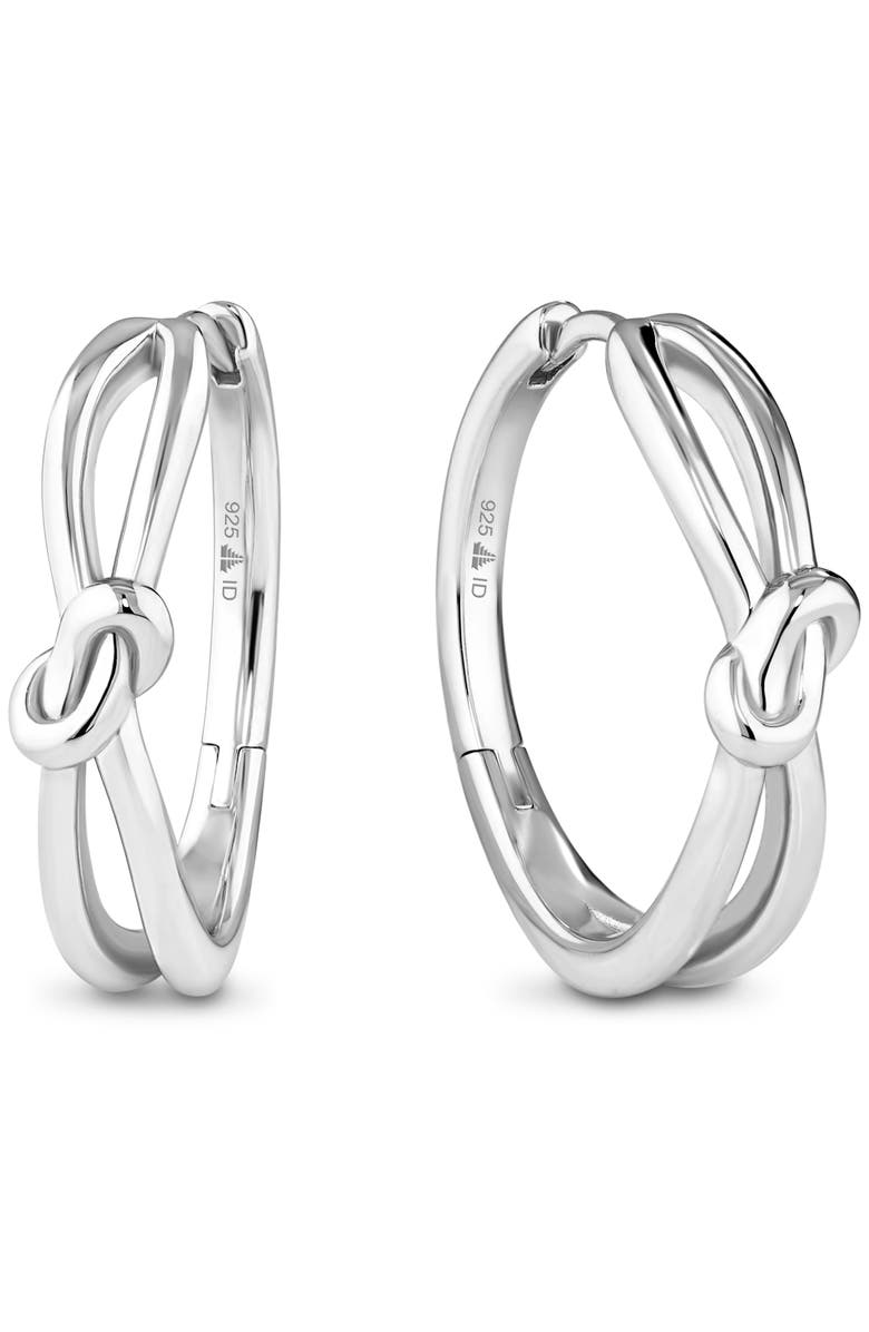 DEVATA Love Knot Hoop Earrings in Rhodium Plated Sterling Silver, 23mm, Main, color, Silver