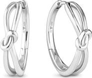 DEVATA Love Knot Hoop Earrings in Rhodium Plated Sterling Silver, 23mm
