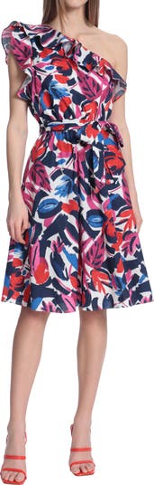 Robe Donna Morgan Taille 12 - Une Épaule, Motif Papillon & Rayures - Neuf Avec Étiquette (NWT)