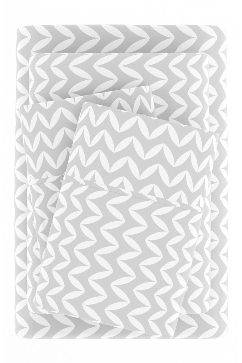 Premium Ultra Soft Puffed Chevron Pattern 4-Piece Bed Sheet Set, Alternate, color, LIGHT GRAY
