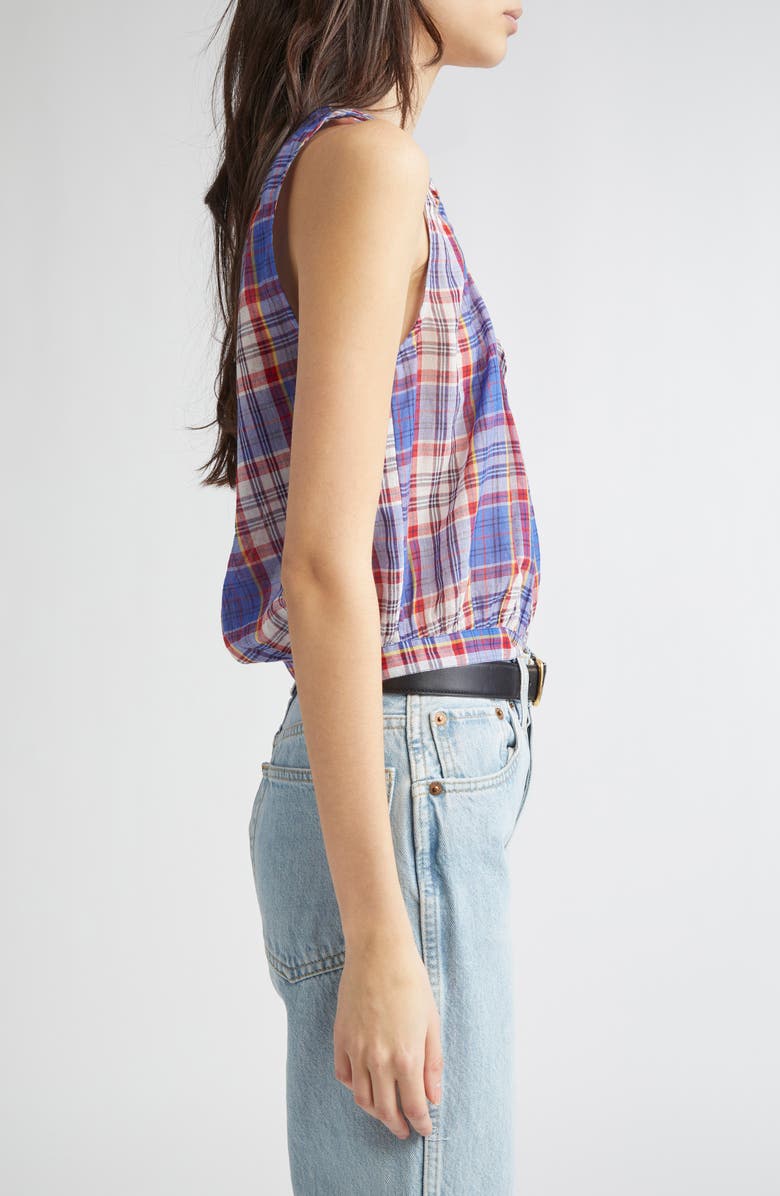 DÔEN Theo Plaid Cotton Voile Top, Alternate, color, Cote D'azure Plaid