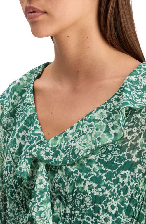 Scotch & Soda Ruffle Pleated Top In Shibori Floral Green
