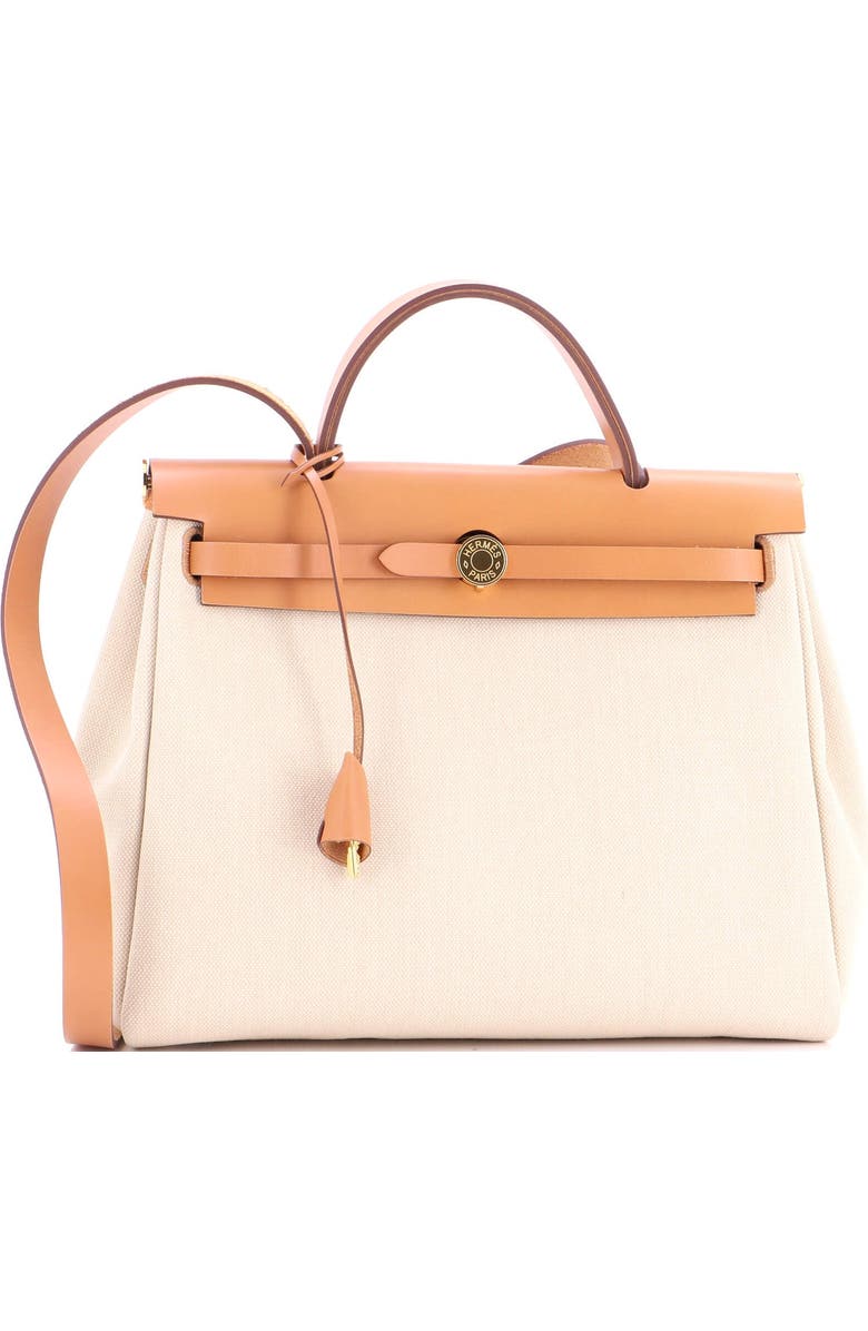 Pre-Owned Hermes Herbag Zip Leather and Toile 31, Main, color, Beton