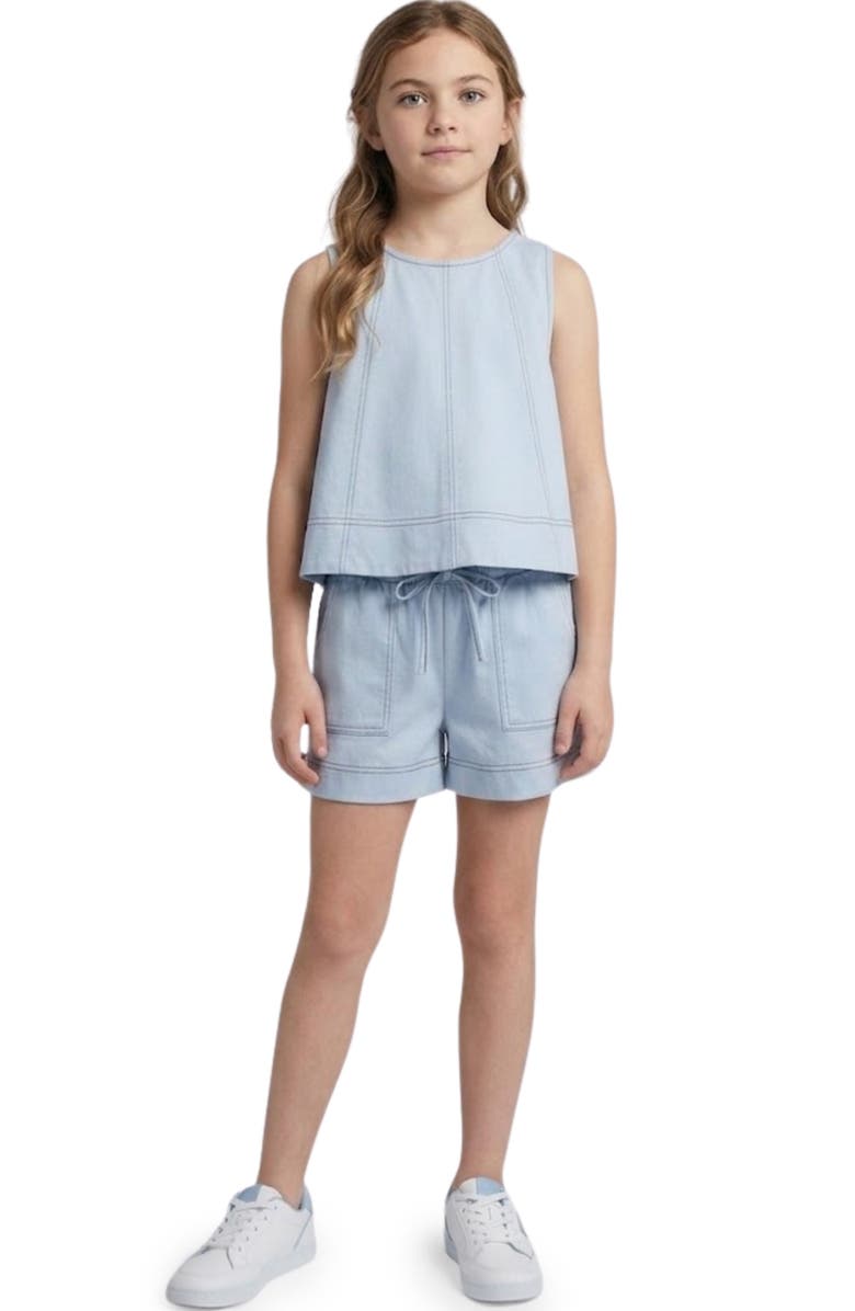 Hayden Girls Kids' Contrast Stitch Cotton Blend Top, Alternate, color, Light Blue