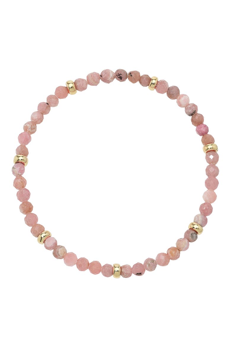 Rhodochrosite & 14K Gold Stretch Beaded Bracelet, Main, color, PINK