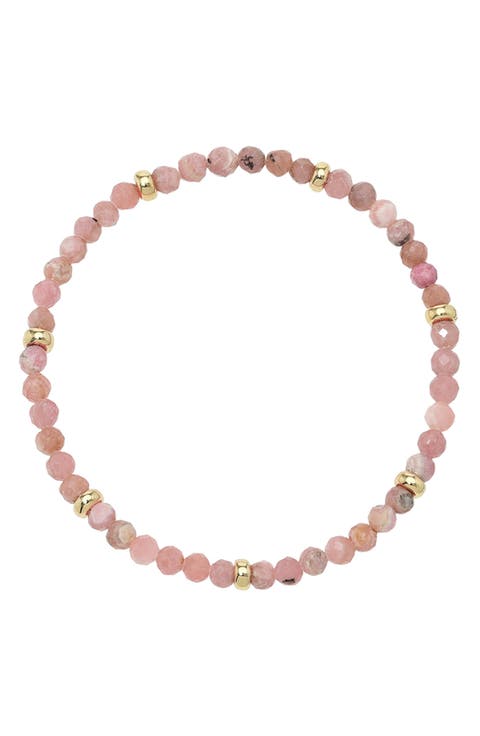 Rhodochrosite & 14K Gold Stretch Beaded Bracelet