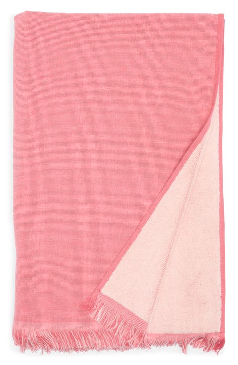 Two Tone Fringed Cotton Terry Cloth Beach Towel