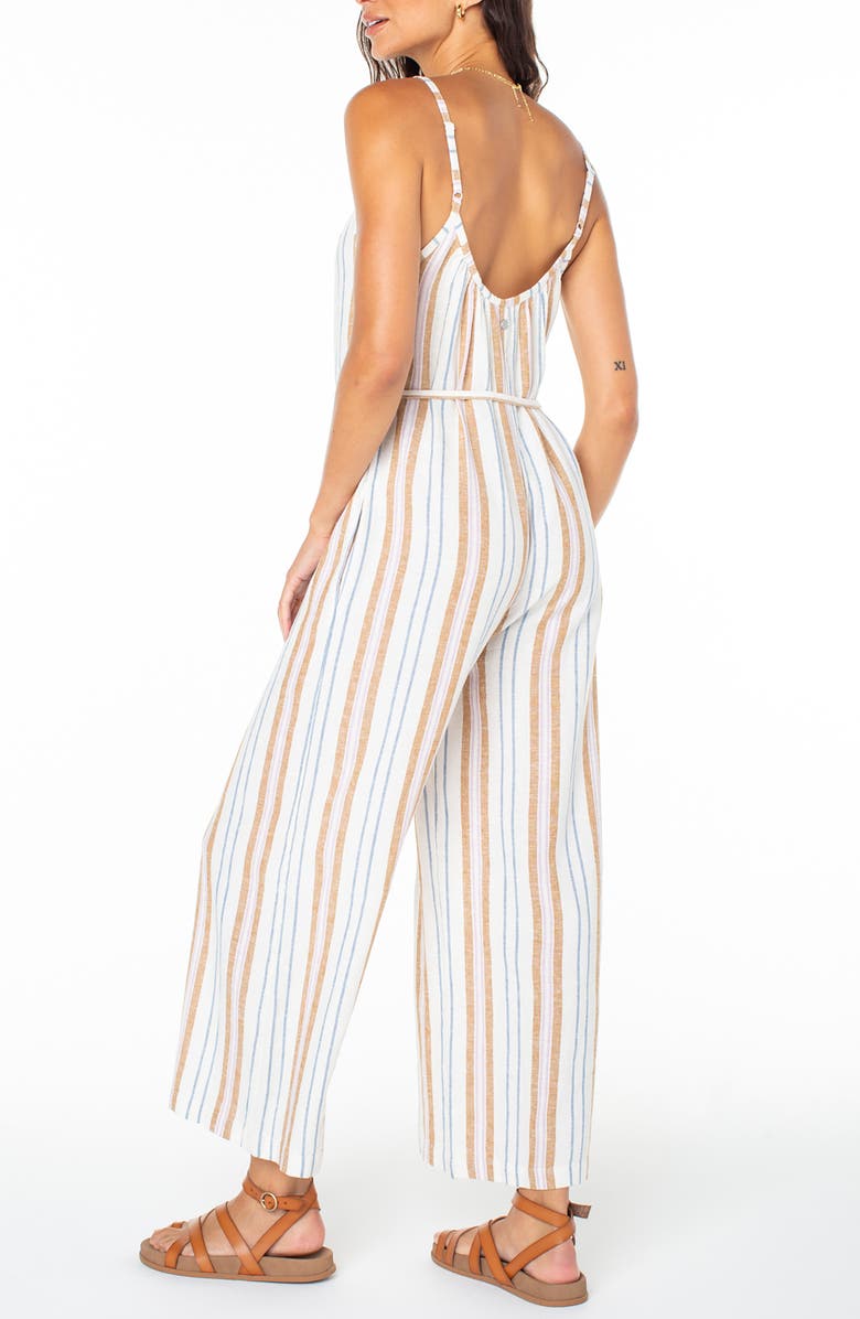 Roxy Gale Stripe Linen Blend Jumpsuit, Alternate, color, Egret