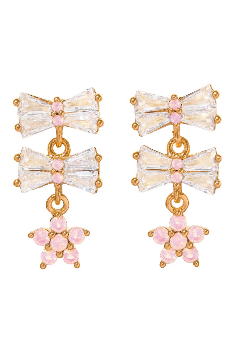 Little Blushing Bows Drop Earrings, Main, color, GOLD/ PINK