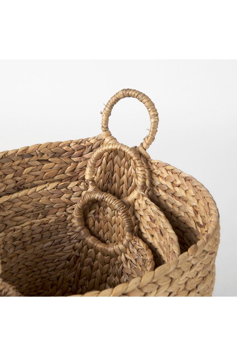 Sivan Set of 3 Water Hyacinth Round Basket with Handles, Alternate, color, Brown