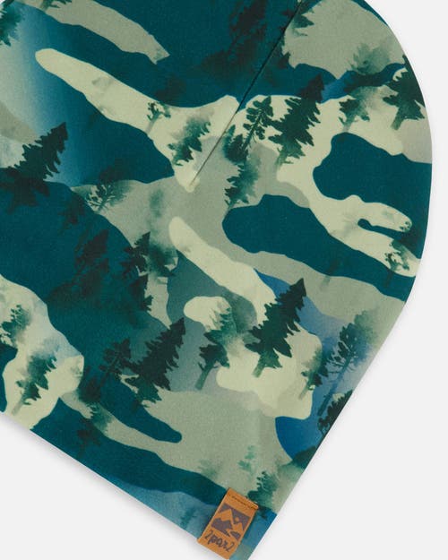 Deux Par Deux Boy's Printed Beanie Hat Forest Green With Black Pines In Forest Green With Black Pines