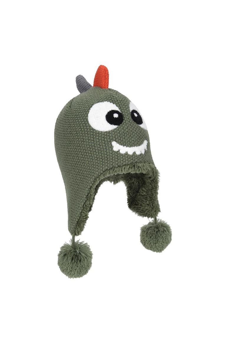 Childrens/kids Dragon Faux Fur Lined Hat And Gloves Set, Alternate, color, Green