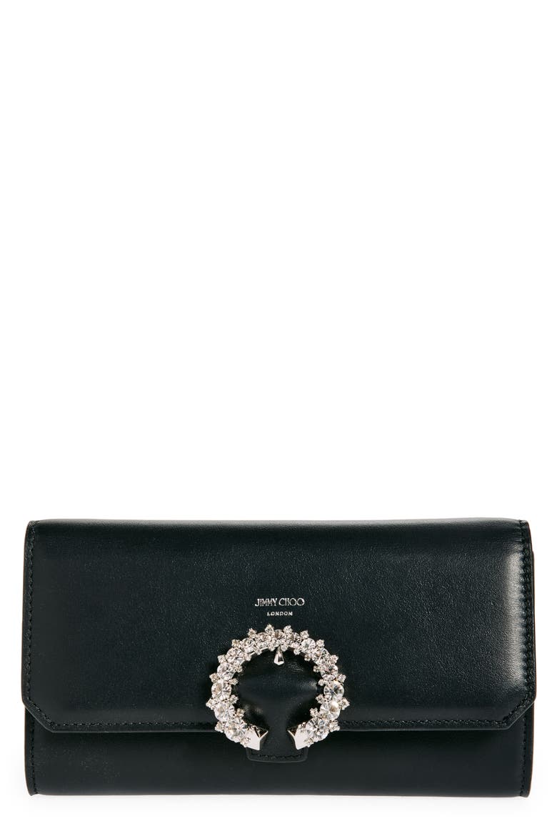 Leather Wallet on a Chain, Main, color, BLACK/ SILVER