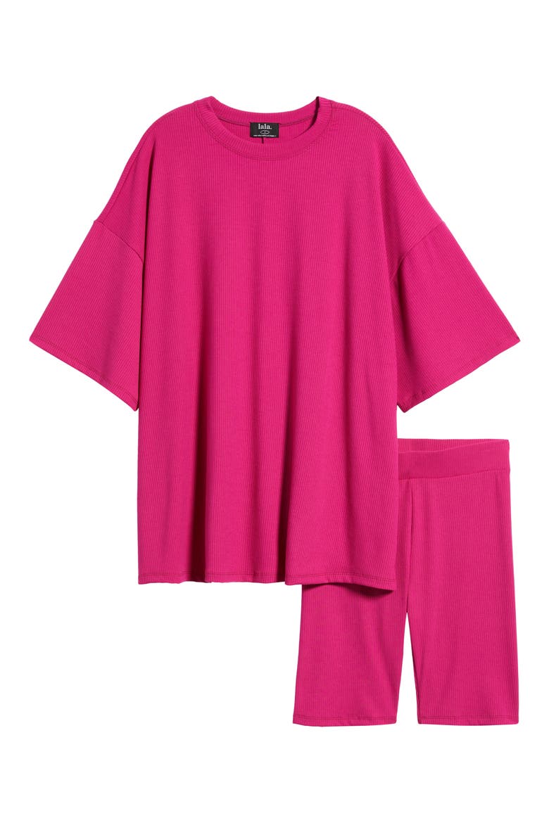 Malone Rib Oversize T-Shirt & Shorts Set, Alternate, color, HOT PINK