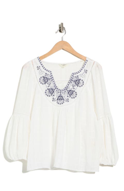 Embroidered Long Sleeve Cotton Top
