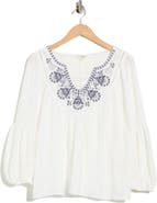 MAX STUDIO Embroidered Long Sleeve Cotton Top