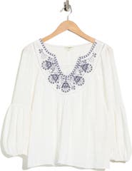 MAX STUDIO Embroidered Long Sleeve Cotton Top