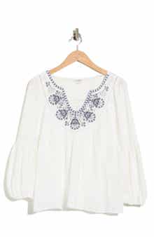 MAX STUDIO Embroidered Long Sleeve Cotton Top