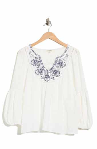 MAX STUDIO Embroidered Long Sleeve Cotton Top