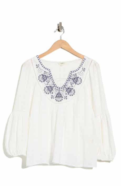 MAX STUDIO Embroidered Long Sleeve Cotton Top