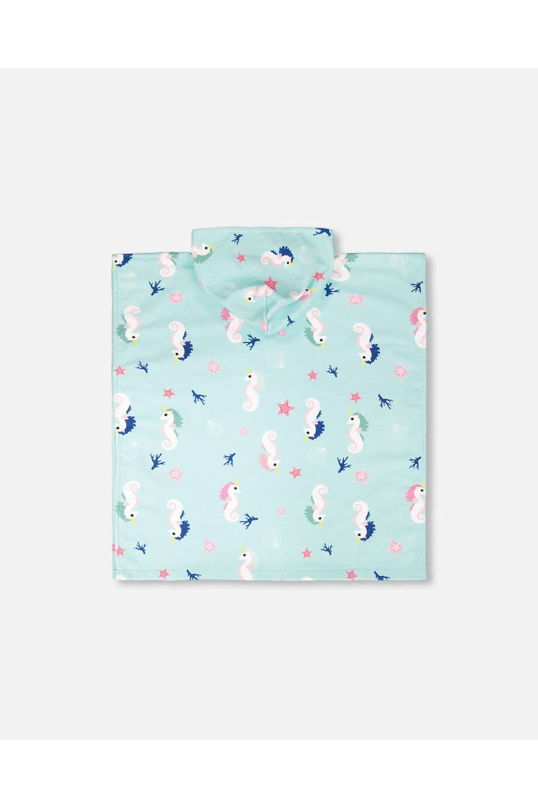Hooded Seahorse Beach Towel, Alternate, color, Blue Seahorse Print