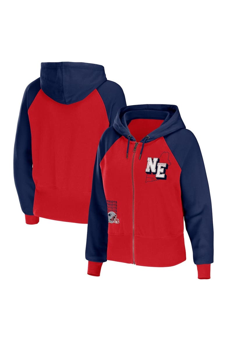 Women's WEAR by Erin Andrews Red New England Patriots Colorblock Lightweight Full-Zip Hoodie, Main, color, Red