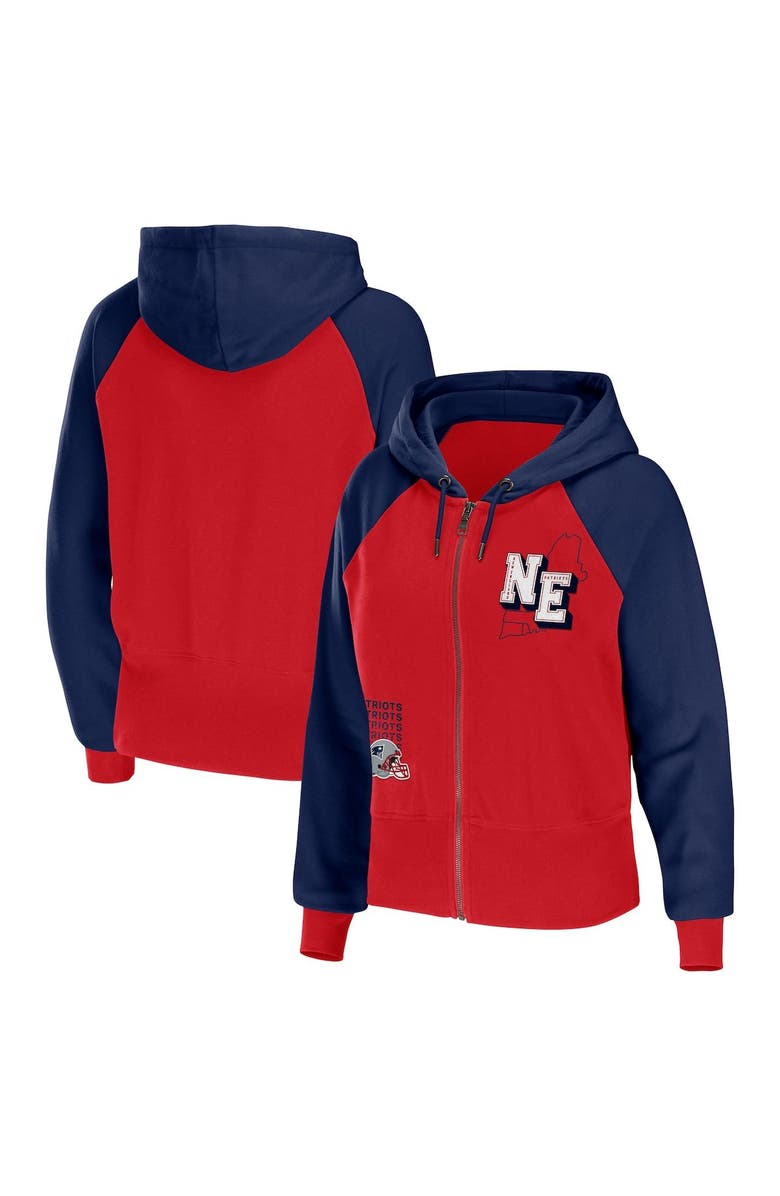 WEAR by Erin Andrews Women's WEAR by Erin Andrews Red New England Patriots Colorblock Lightweight Full-Zip Hoodie, Main, color, Red