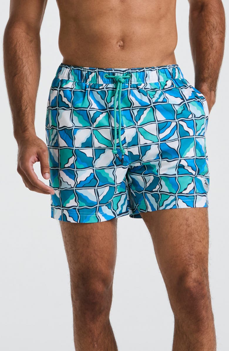 Original Penguin Wavy 5-Inch Swim Trunks, Main, color, Crystal Blue