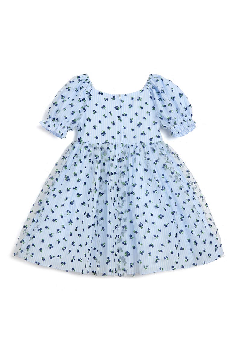 Pippa & Julie Kids' Floral Stripe Puff Sleeve Dress, Alternate, color, Blue/ White