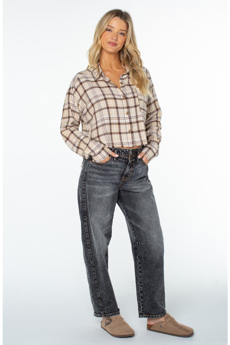 Rockford Cropped Plaid Shirt, Alternate, color, PEBBLE