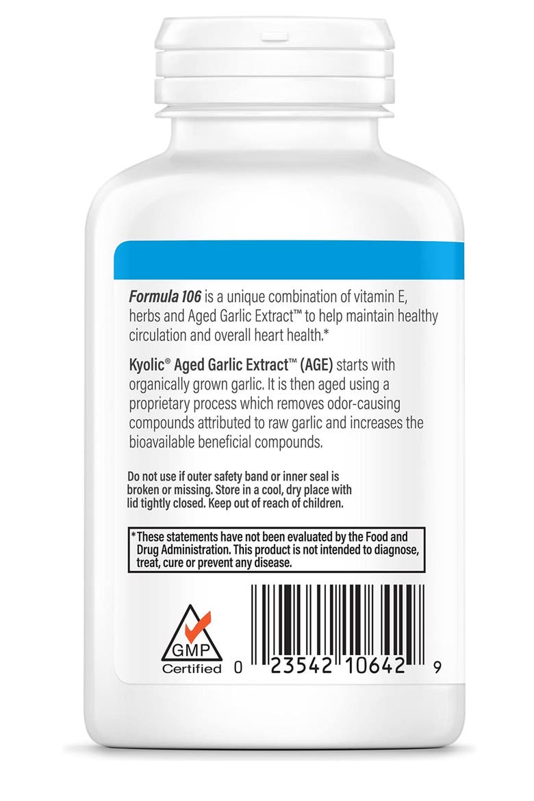 Aged Garlic Extract  Formula 106, Circulation Health, Capsules 200 Count, Alternate, color, None