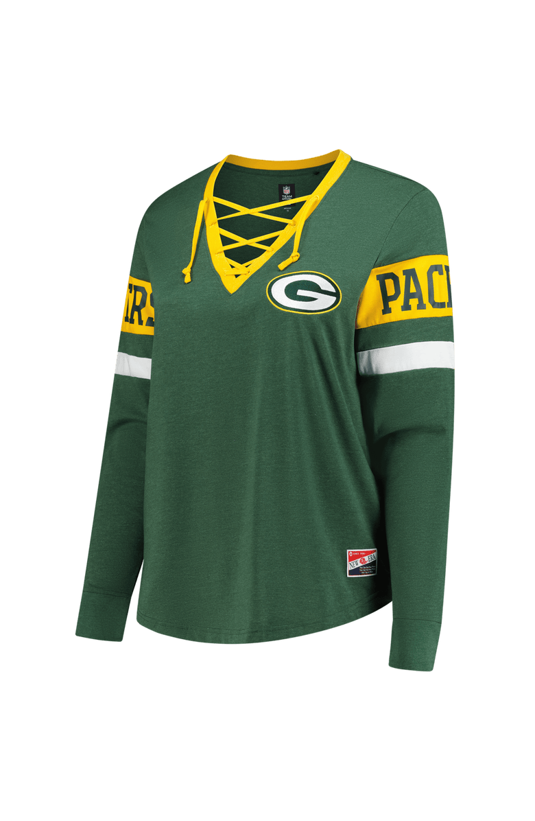 New Era Women's New Era Green Green Bay Packers Plus Size Throwback Lace-Up Long Sleeve T-Shirt, Alternate, color, Green