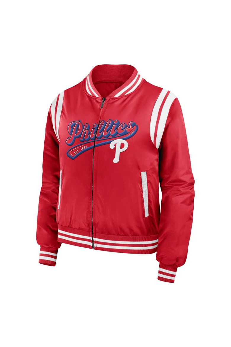 Women's WEAR by Erin Andrews Red Philadelphia Phillies Football Bomber Jacket, Alternate, color, Red