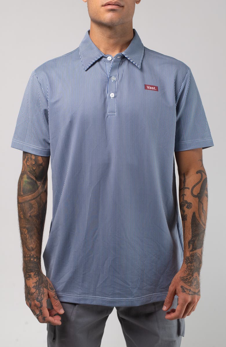 VAST Aqua Terra Linear Stripe Performance Polo, Main, color, Navy