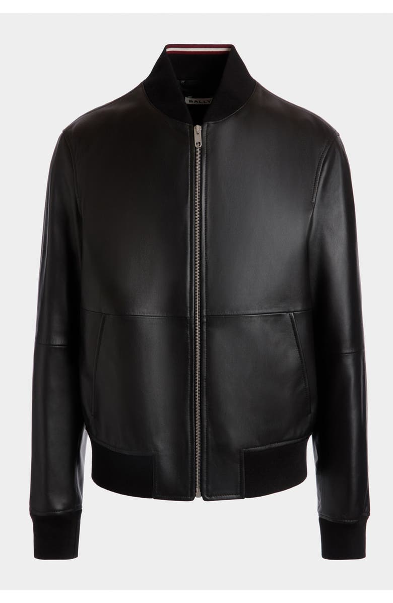 Bally Bomber in Leather, Main, color, Black