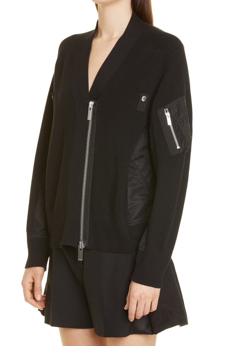 Sacai Hybrid Cotton & Nylon MA-1 Sweater Jacket, Alternate, color, 