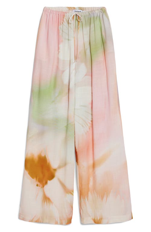 Desigual Fluid Watercolor Wide Leg Pants In Pink
