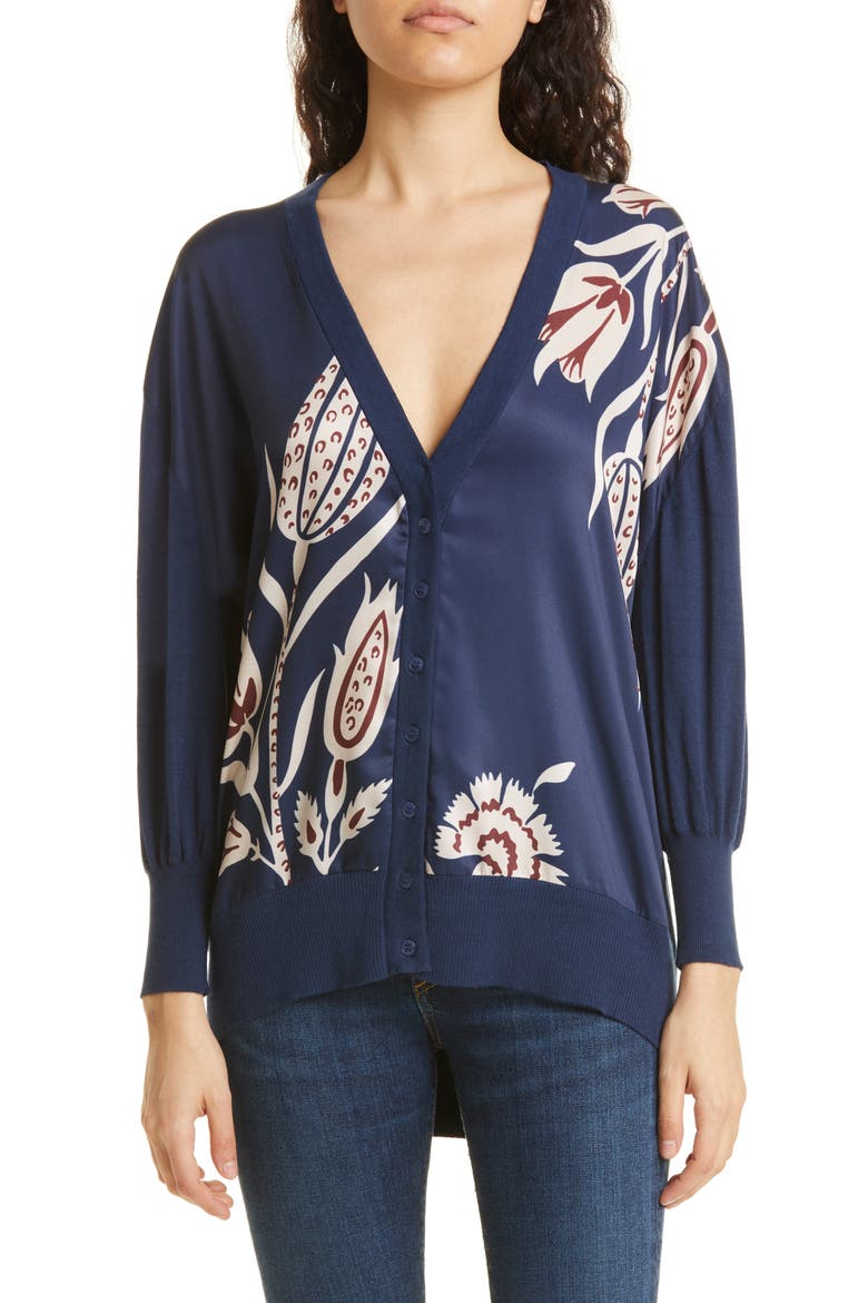 Women's Naincy Print Cardigan, Main, color, DARK NAVY