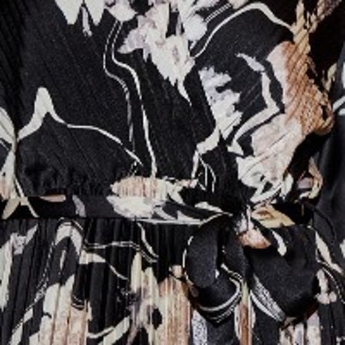 Yumi Floral Satin Long Sleeve Midi Dress In Black