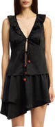 JACQUIE THE LABEL Tegan Polka Dot Ruffle Split Front Satin Top