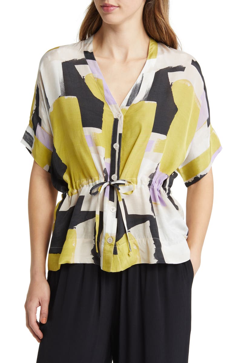 Masai Copenhagen Irekana Abstract Print Drawstring Waist Blouse, Main, color,