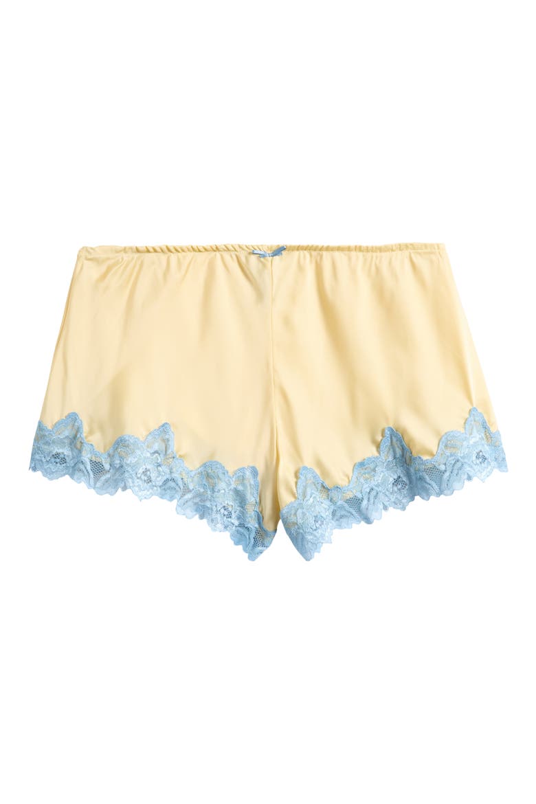 Lace Trim Satin Shorts, Main, color, YELLOW