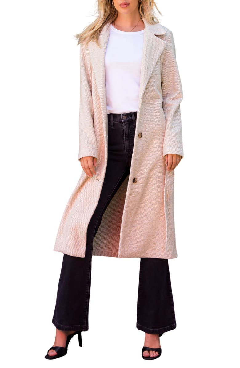 Stoosh Tie Waist Longline Coat, Alternate, color, Tan