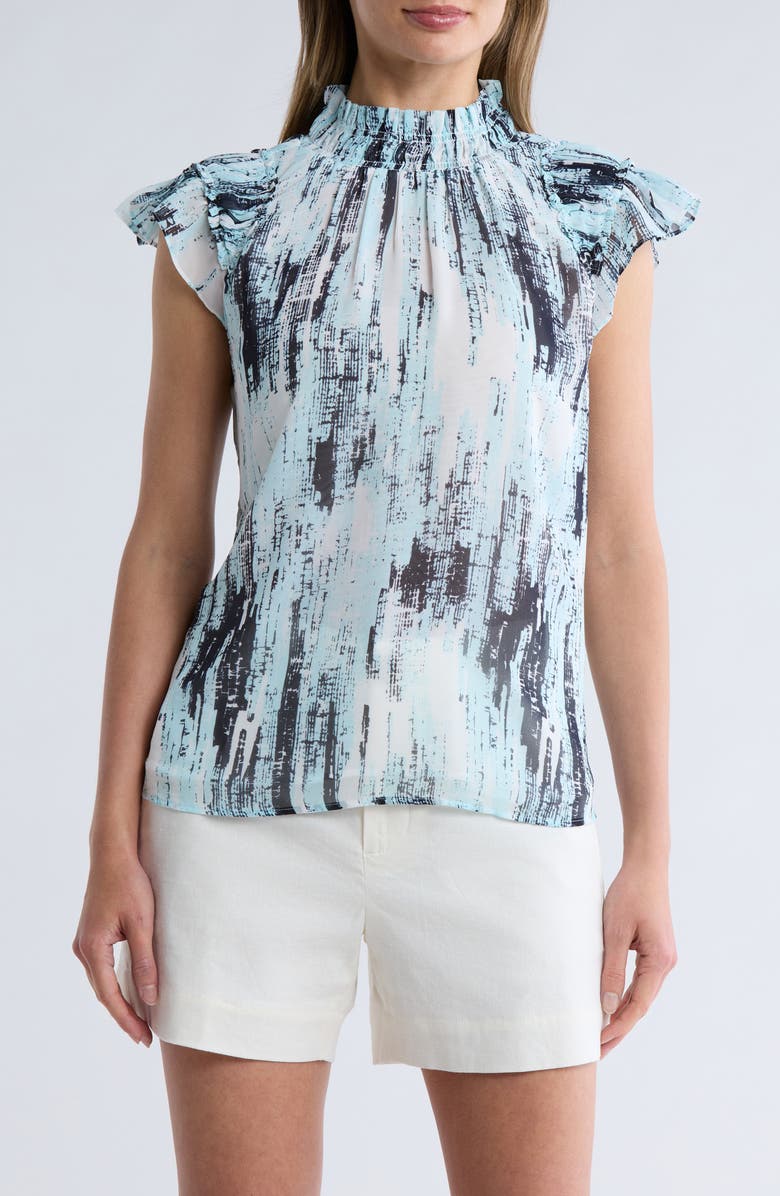 Calvin Klein Printed Mock Neck Chiffon Top, Main, color, Postiano Multi