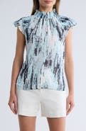 Calvin Klein Printed Mock Neck Chiffon Top