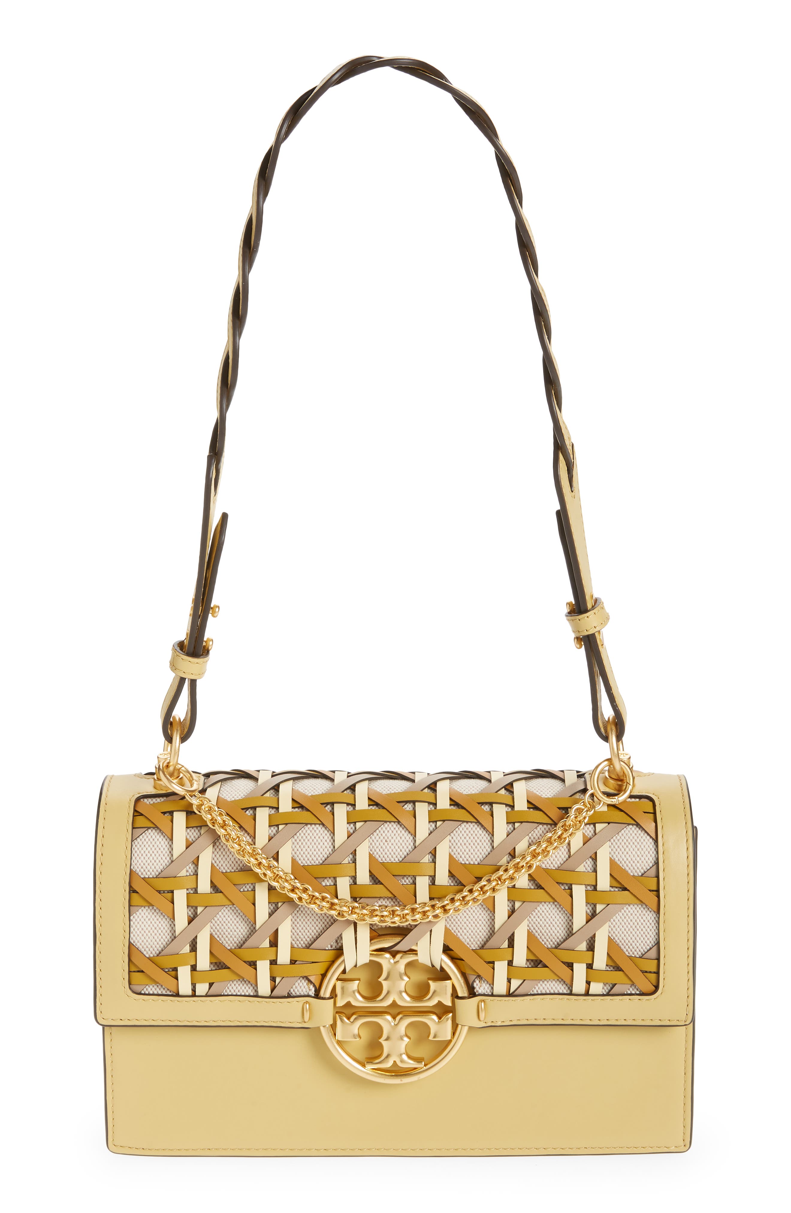 Tory Burch Miller Basketweave Leather Shoulder Bag, Main, color, 